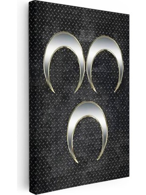 Tablofest Dikey Kanvas Tablo Gümüş Görünümlü Üç Hilal Simgesi Osmanlı Tablosu Ev Ofis Duvar Dekoru