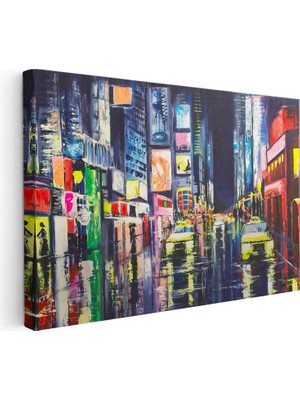 Tablofest Yatay Kanvas Tablo New York Meydanı ve Taksiler Şehir ve Mimari Tablo Ev Ofis Duvar Dekoru