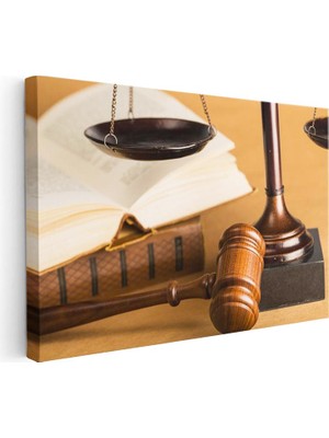 Tablofest Yatay Kanvas Tablo Hukuk Kitapları ve Adalet Seti Avukat Tablosu Ev Ofis Duvar Dekoru