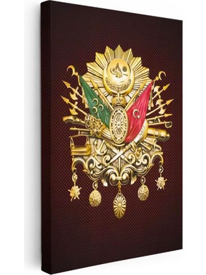 Tablofest Dikey Kanvas Tablo Altın Görünümlü Devlet-I Aliyye Arması Osmanlı Tablosu Ev Ofis Duvar Dekoru