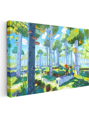 Tablofest Yatay Kanvas Tablo Orman Biyomunda Keşif Minecraft Tablosu Ev Ofis Salon Duvar Dekoru