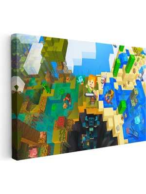 Tablofest Yatay Kanvas Tablo Çoklu Biyom Maceraları Minecraft Tablosu Ev Ofis Salon Duvar Dekoru