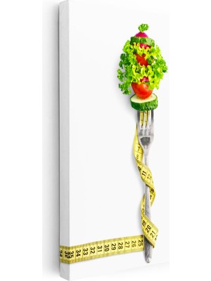 Tablofest Dikey Kanvas Tablo Çatala Sarılı Mezura ve Sebze Diyetisyen Tablosu Ev Ofis Duvar Dekoru