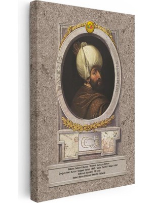 Tablofest Dikey Kanvas Tablo Sultan Birinci Bayezid Tarihi Portre Osmanlı Tablosu Ev Ofis Duvar Dekoru