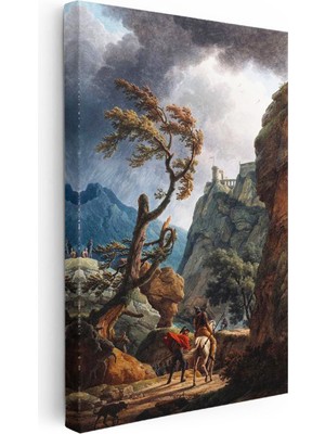 Tablofest Dikey Kanvas Tablo C.j. Vernet Kale Manzarası Öncesi Yağmurlu Atmosfer Ressam Tablosu Ev Ofis Dekoru