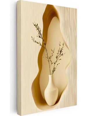 Tablofest Dikey Kanvas Tablo Seramik Vazo Kuru Çiçek Bohem Tablo Ev Ofis Duvar Dekoru