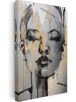 Tablofest Dikey Kanvas Tablo Kadın Yüzü Silüeti Modern Sanat Tablo Ev Ofis Duvar Dekoru