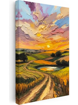 Tablofest Dikey Kanvas Tablo Kabartma Görünümlü Yol ve Vadi Manzara ve Doğa Tablosu Ev Ofis Duvar Dekoru