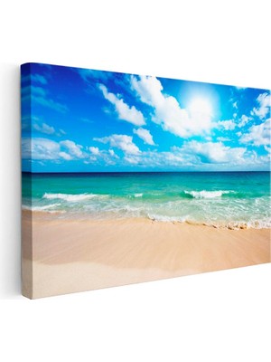 Tablofest Yatay Kanvas Tablo Turkuaz Okyanus ve Kumsal Manzara Tablosu Ev Ofis Duvar Dekoru