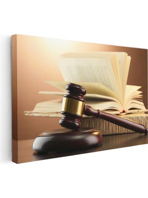 Tablofest Yatay Kanvas Tablo Açık Hukuk Kitabı ve Tokmak Avukat Tablosu Ev Ofis Duvar Dekoru