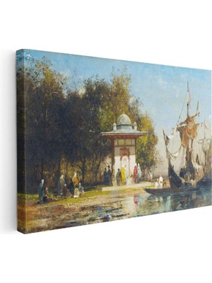 Tablofest Yatay Kanvas Tablo Osmanlı Kıyı Çeşmesi ve Yelkenli Sahnesi Ev Ofis Duvar Dekoru