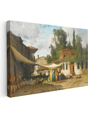 Tablofest Yatay Kanvas Tablo Osmanlı Mahalle Pazarı Sokak Sahnesi Ev Ofis Duvar Dekoru