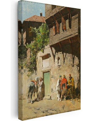 Tablofest Dikey Kanvas Tablo Ahşap Evler ve Sokak Yaşamı Osmanlı Tablosu Ev Ofis Duvar Dekoru