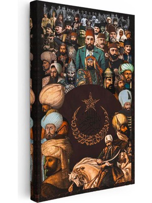 Tablofest Dikey Kanvas Tablo Osmanlı Padişahları Kolajı Osmanlı Tablosu Ev Ofis Duvar Dekoru