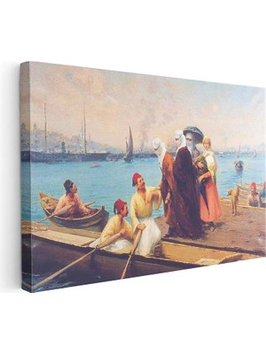 Tablofest Yatay Kanvas Tablo Osmanlı Sahil Balıkçılık Sahnesi Osmanlı Tablosu Ev Ofis Duvar Dekoru