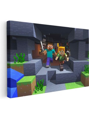 Tablofest Yatay Kanvas Tablo Maden Keşfi Minecraft Tablosu Ev Ofis Salon Duvar Dekoru