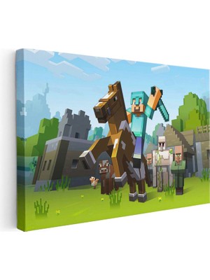 Tablofest Yatay Kanvas Tablo Atlı Macera Minecraft Tablosu Ev Ofis Salon Duvar Dekoru