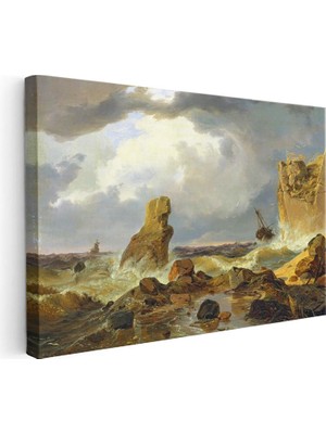 Tablofest Yatay Kanvas Tablo C.d. Friedrich Batık Gemi Fırtınalı Deniz Kayalık Ressam Tablosu Ev Ofis Dekoru