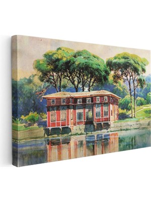 Tablofest Yatay Kanvas Tablo Osmanlı Yalı Köşkü Göl Yansıması Sahnesi Ev Ofis Duvar Dekoru