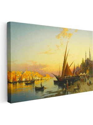 Tablofest Yatay Kanvas Tablo Istanbul Gün Batımı Yelkenli Liman Sahnesi Ev Ofis Duvar Dekoru