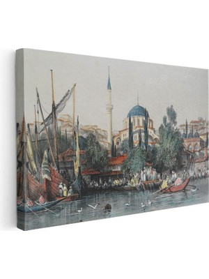 Tablofest Yatay Kanvas Tablo Tophane Sahil Camii Kayıklar Osmanlı Tablosu Ev Ofis Duvar Dekoru