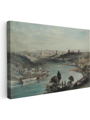 Tablofest Yatay Kanvas Tablo Altın Boynuz Haliç Panoraması Osmanlı Tablosu Ev Ofis Duvar Dekoru