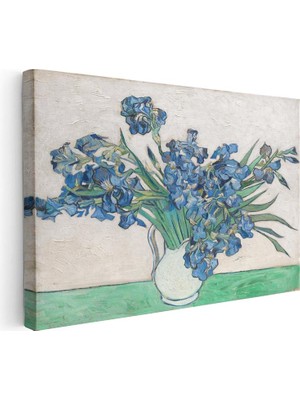 Tablofest Yatay Kanvas Tablo Van Gogh Beyaz Vazoda Mavi Irisler Ressam Tablosu Ev Ofis Duvar Dekoru