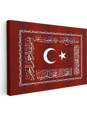 Tablofest Yatay Kanvas Tablo Ay Yıldız ve Fetih Ayeti Osmanlı Tablosu Ev Ofis Duvar Dekoru