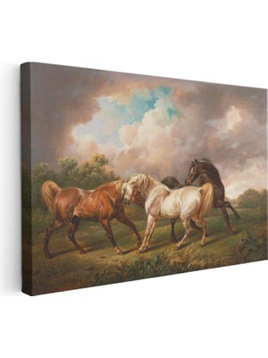 Tablofest Yatay Kanvas Tablo George Stubbs Dört At Fırtınalı Bulutlar Manzarası Ressam Tablosu Duvar Dekoru