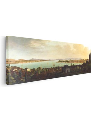 Tablofest Yatay Panoramik Kanvas Tablo Istanbul Kıyı Yerleşimi Manzarası Osmanlı Tablosu Ev Ofis Duvar Dekoru
