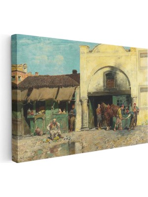 Tablofest Yatay Kanvas Tablo Osmanlı Han Avlusu Sahnesi Osmanlı Tablosu Ev Ofis Duvar Dekoru