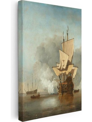 Tablofest Dikey Kanvas Tablo Willem Van De Velde Savaş Gemisi Deniz Manzarası Ressam Tablosu Duvar Dekoru