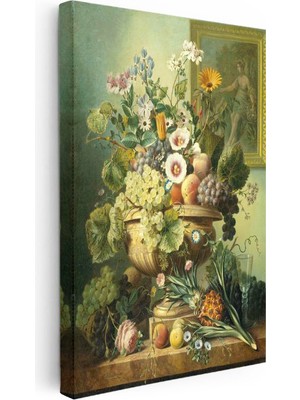 Tablofest Dikey Kanvas Tablo Jan Van Huysum Meyve ve Çiçekler Ananaslı Vazoda Ressam Tablosu Ev Ofis Dekoru
