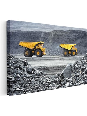 Tablofest Yatay Kanvas Tablo Maden Ocağı Dev Kamyonlar Iş Makinesi Tablosu Ev Ofis Duvar Dekoru