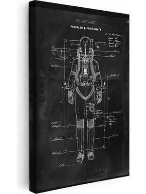 Tablofest Dikey Kanvas Tablo Uzay Giysisi Teknik Çizimi Patent Vintage Tablo Ev Ofis Duvar Dekoru