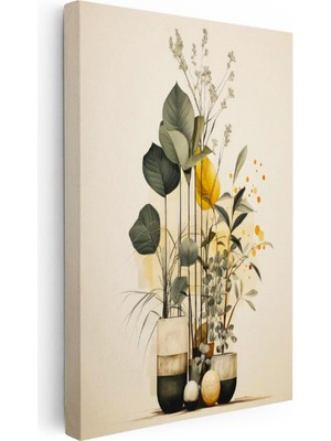 Tablofest Dikey Kanvas Tablo Büyük Yapraklı Bitkiler Botanik Tablo Ev Ofis Duvar Dekoru