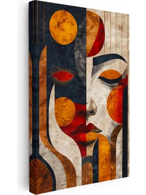 Tablofest Dikey Kanvas Tablo Geometrik Yüz Kompozisyonu Modern Sanat Tablosu Ev Ofis Duvar Dekoru