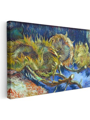 Tablofest Yatay Kanvas Tablo Vincent Van Gogh Kurumuş Ayçiçekleri Mavi Zemin Ressam Tablosu Ev Ofis Dekoru