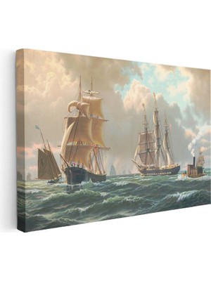 Tablofest Yatay Kanvas Tablo John Stobart Denizde Yelkenliler Buharlı Ressam Tablosu Ev Ofis Duvar Dekoru