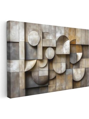 Tablofest Yatay Kanvas Tablo Geometrik Bloklar ve Eğriler Modern Soyut Tablosu Ev Ofis Duvar Dekoru