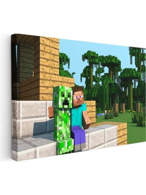Minecraft - Steve ve Creeper Dostluğu Kanvas Tablo
