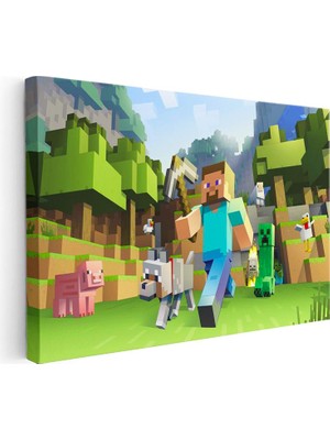 Tablofest Yatay Kanvas Tablo Vahşi Doğada Yaşam Minecraft Tablosu Ev Ofis Salon Duvar Dekoru