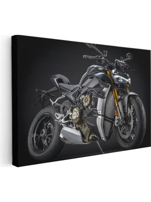 Tablofest Yatay Kanvas Tablo Ducati Streetfighter V4 S Koyu Gri Motosiklet Tablosu Ev Ofis Duvar Dekoru