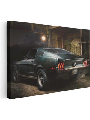 Tablofest Yatay Kanvas Tablo 1968 Mustang Bullitt Nostaljik Garaj Ford Mustang Tablosu Ev Ofis Duvar Dekoru