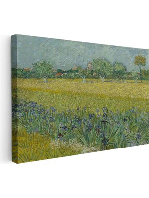 Tablofest Yatay Kanvas Tablo Van Gogh Irisler ve Buğday Tarlası Köy Ressam Tablosu Ev Ofis Duvar Dekoru