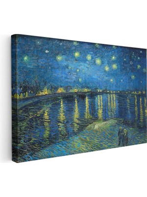 Tablofest Yatay Kanvas Tablo Van Gogh Rhone Üzerinde Yıldızlı Gece Rıhtım Ressam Tablosu Ev Ofis Duvar Dekoru