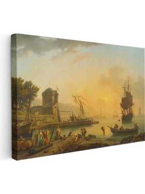 Tablofest Yatay Kanvas Tablo C.j. Vernet Sakin Liman Manzarası Kale Figürleri Ressam Tablosu Duvar Dekoru