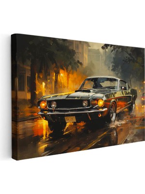 Tablofest Yatay Kanvas Tablo Klasik Mustang Şehir Sokağı Mustang Tablosu Ev Ofis Duvar Dekoru