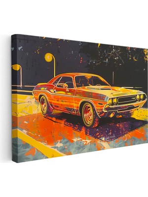 Tablofest Yatay Kanvas Tablo Dodge Challenger Pop Art Illüstrasyon Dodge Tablosu Ev Ofis Duvar Dekoru