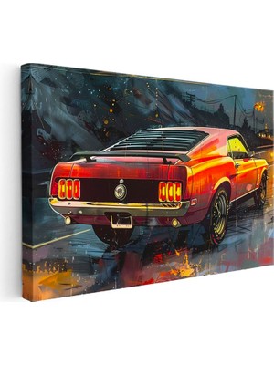 Tablofest Yatay Kanvas Tablo Ford Mustang Klasik Kasa Renkli Çizim Ford Tablosu Ev Ofis Duvar Dekoru